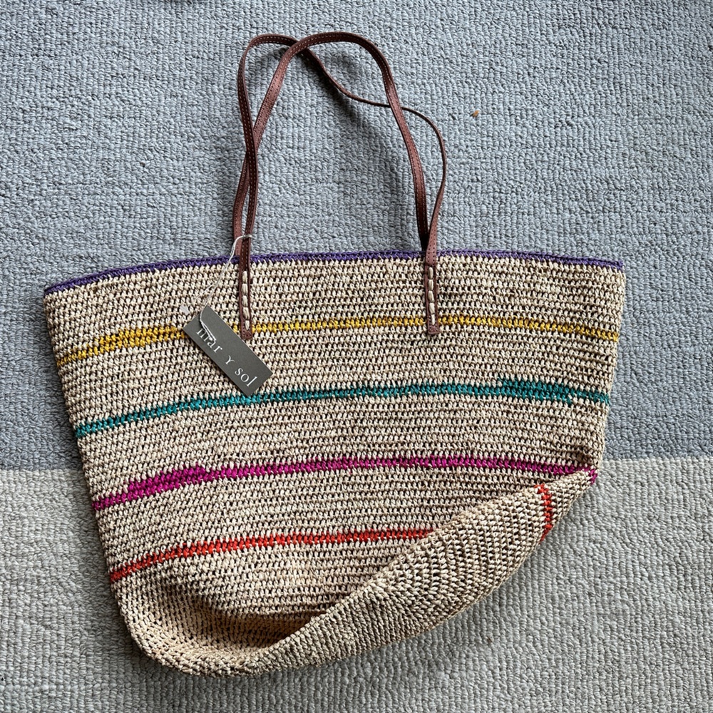 New Mar y Sol Cielo Crochet Raffia Crochet Straw Tote